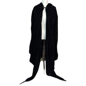 Vintage Cykxtees Hooded Long Cape Cloak Velvet Black Cosplay Gothic Halloween